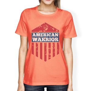 American Warrior Tee Womens Peach Short Sleeve T-Shirt Gift For Her - 365INLOVE