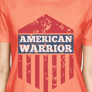 American Warrior Tee Womens Peach Short Sleeve T-Shirt Gift For Her - 365INLOVE