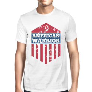 American Warrior Tee Mens White Cotton Tshirt American Flag Shirt - 365INLOVE