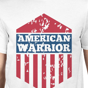 American Warrior Tee Mens White Cotton Tshirt American Flag Shirt - 365INLOVE