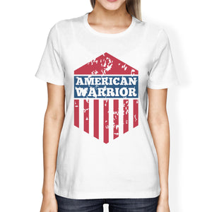 American Warrior Tee Womens White Cotton Tshirt American Flag Shirt - 365INLOVE