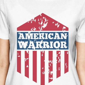 American Warrior Tee Womens White Cotton Tshirt American Flag Shirt - 365INLOVE