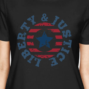 Liberty & Justice American Flag Shirt Womens Black 4th Of July Tee - 365INLOVE