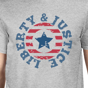 Liberty & Justice American Flag Shirt Mens Grey 4th Of July Tee - 365INLOVE