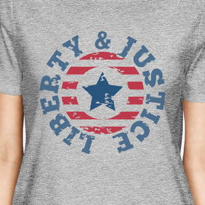 Liberty & Justice American Flag Shirt Womens Gray 4th Of July Tee - 365INLOVE