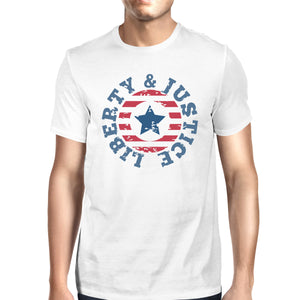 Liberty & Justice American Flag Shirt Mens White 4th Of July Tee - 365INLOVE