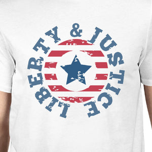 Liberty & Justice American Flag Shirt Mens White 4th Of July Tee - 365INLOVE