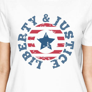 Liberty & Justice American Flag Shirt Womens White 4th Of July Tee - 365INLOVE