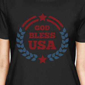 God Bless USA American Flag Shirt Womens Black 4th Of July T Shirt - 365INLOVE