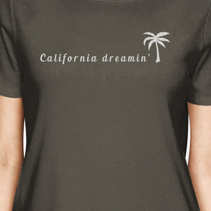 California Dreaming Womens Dark Gray Cute Palm Tree Design T-Shirt - 365INLOVE