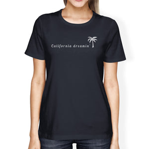 California Dreaming Womens Navy Cute Palm Tree Design T-Shirt - 365INLOVE
