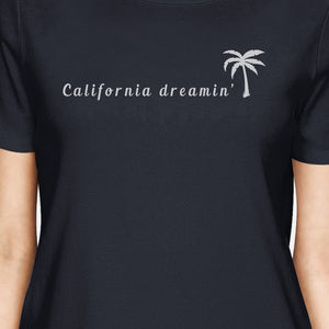 California Dreaming Womens Navy Cute Palm Tree Design T-Shirt - 365INLOVE