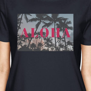 Aloha Summer Theme Womens Navy Lightweight Short Sleeve T-Shirt