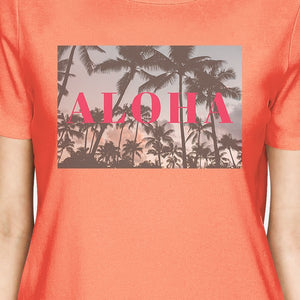 Aloha Palm Tree Photography Womens Peach Summer Graphic T-Shirt