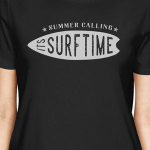 Summer Calling It's Surf Time Womens Black Shirt