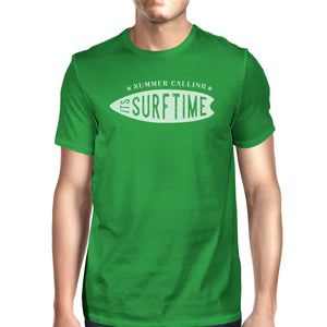 Summer Calling It's Surf Time Mens Green Shirt