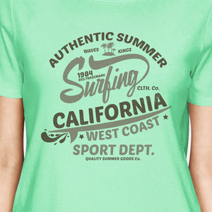 Authentic Summer Surfing California Womens Mint Shirt