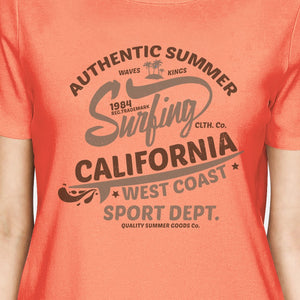 Authentic Summer Surfing California Womens Peach Shirt