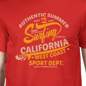 Authentic Summer Surfing California Mens Red Shirt