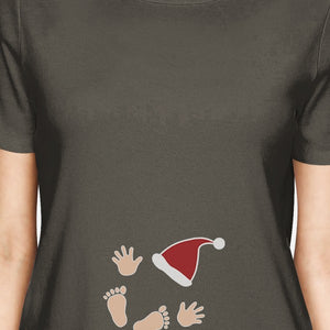 Baby Santa Foot And Handprints Womens Dark Grey Shirt