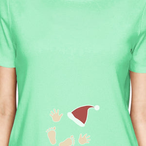 Baby Santa Foot And Handprints Womens Mint Shirt