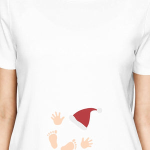 Baby Santa Foot And Handprints Womens White Shirt