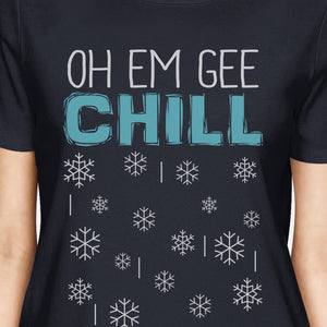 Oh Em Gee Chill Snowflakes Womens Navy Shirt