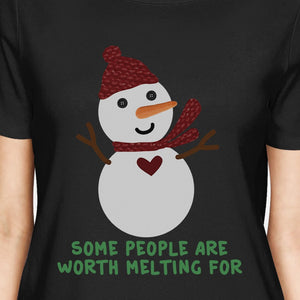 Some People Are Worth Melting For Snowman Womens Black Shirt