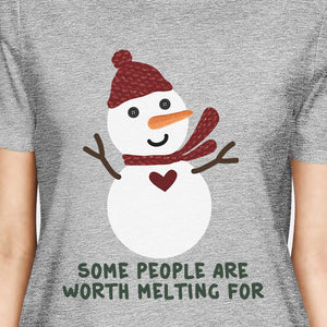 Some People Are Worth Melting For Snowman Womens Grey Shirt