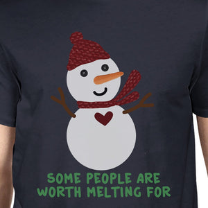 Some People Are Worth Melting For Snowman Mens Navy Shirt