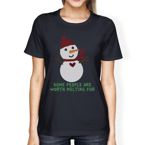 Some People Are Worth Melting For Snowman Womens Navy Shirt