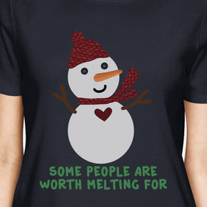 Some People Are Worth Melting For Snowman Womens Navy Shirt