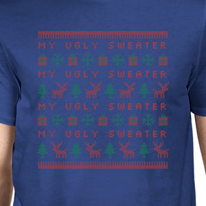 My Ugly Sweater Pattern Mens Royal Blue Shirt