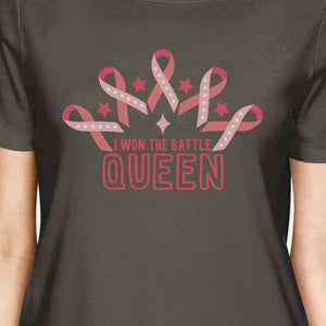 Won The Battle Queen Breast Cancer Awareness Womens Dark Grey Shirt