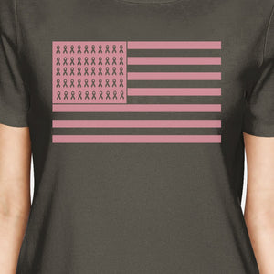 Breast Cancer Awareness Pink Flag Womens Dark Grey Shirt