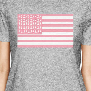 Breast Cancer Awareness Pink Flag Womens Grey Shirt