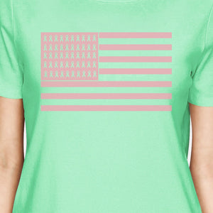 Breast Cancer Awareness Pink Flag Womens Mint Shirt