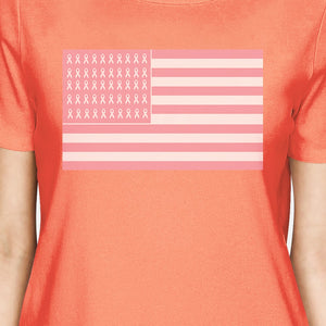 Breast Cancer Awareness Pink Flag Womens Peach Shirt