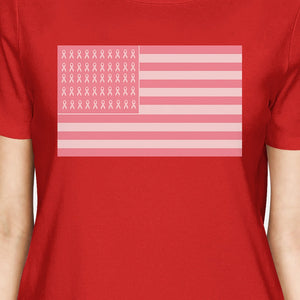 Breast Cancer Awareness Pink Flag Womens Red Shirt