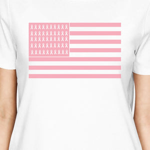 Breast Cancer Awareness Pink Flag Womens White Shirt