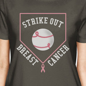 Strike Out Breast Cancer Baseball Womens Dark Grey Shirt