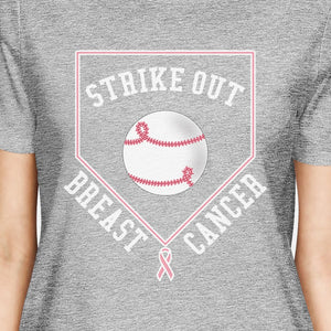 Strike Out Breast Cancer Baseball Womens Grey Shirt