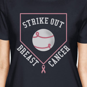 Strike Out Breast Cancer Baseball Womens Navy Shirt