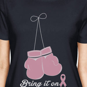 Bring It On Breast Cancer Awareness Boxing Womens Navy Shirt