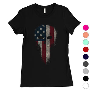 Vintage American Skull Womens 4th of July Outfit Cute Gifts T-Shirt