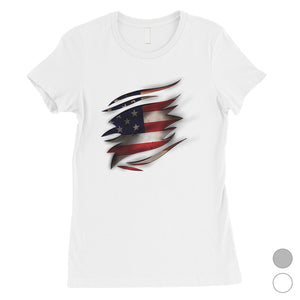 American Flag Ripped Womens T-Shirt Cute 4th of July Shirts For Her