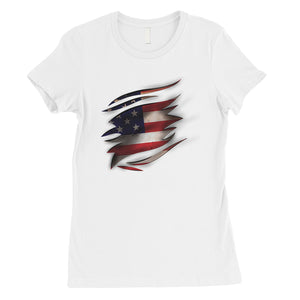 American Flag Ripped Womens T-Shirt Cute 4th of July Shirts For Her