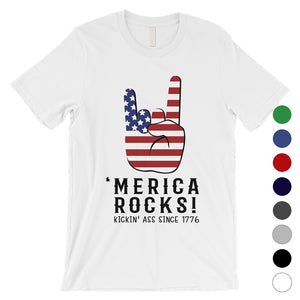 Merica Rocks T-Shirt Mens Veterans 4th of July Shirt Army Dad Gift