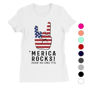 Merica Rocks Womens Cute Graphic T-Shirt Funny 4th of July Outfit