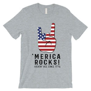 Merica Rocks T-Shirt Mens Veterans 4th of July Shirt Army Dad Gift